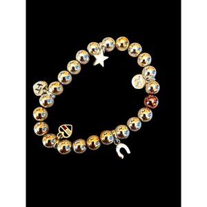 Tommy Hilfiger Silver-Tone Beaded Charm Bracelet With Star Heart & Horseshoe Cha